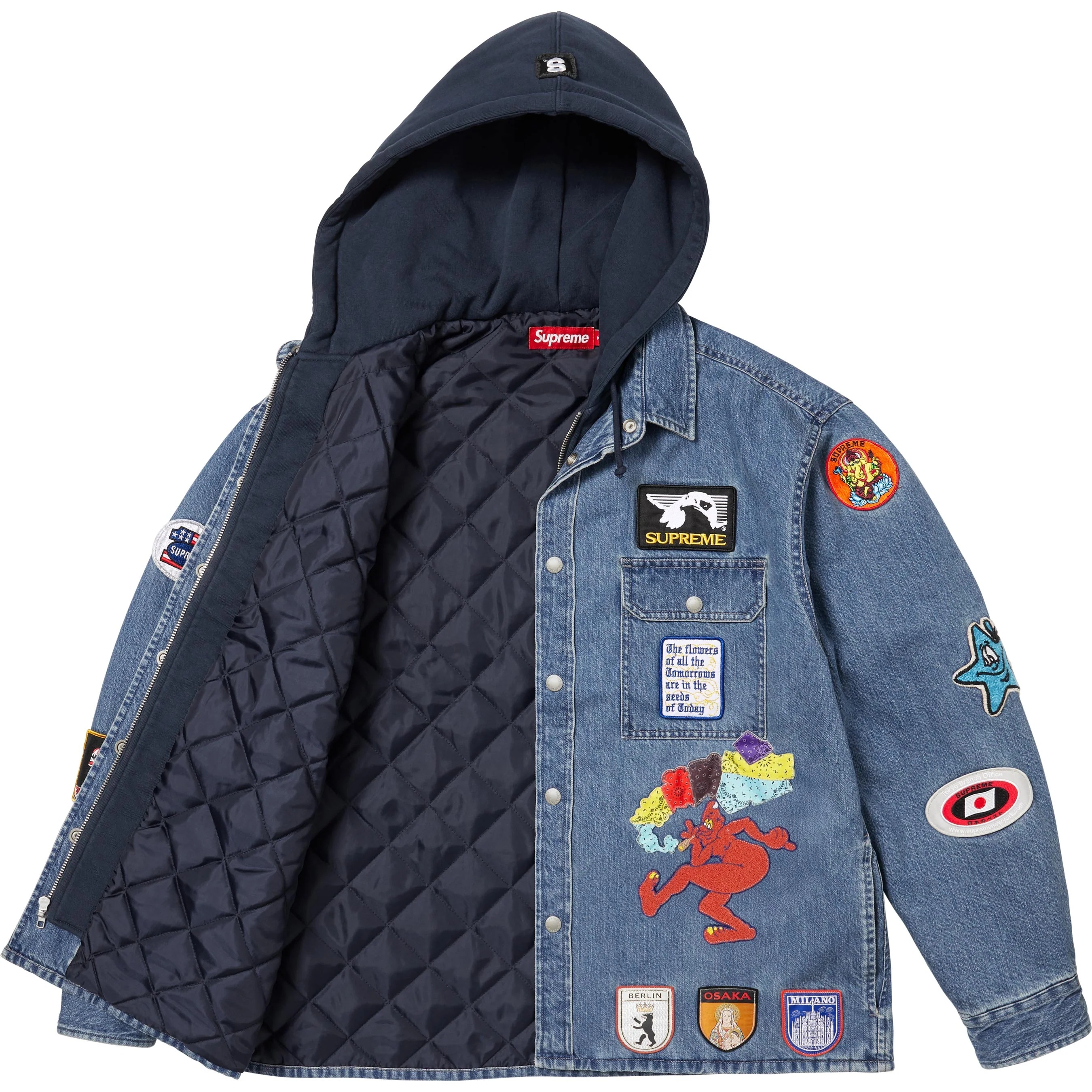 Patches Hooded Zip Up Shirt view 5